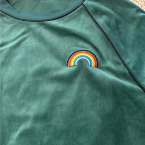 Green Sweatshirt with Rainbow Embroidery